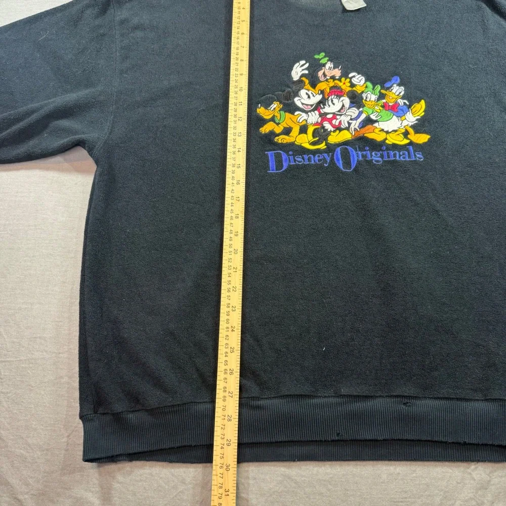 Disney Store Fleece Sweatshirt Mens XL Black Fair Distressed Mickey Friends 90s‎